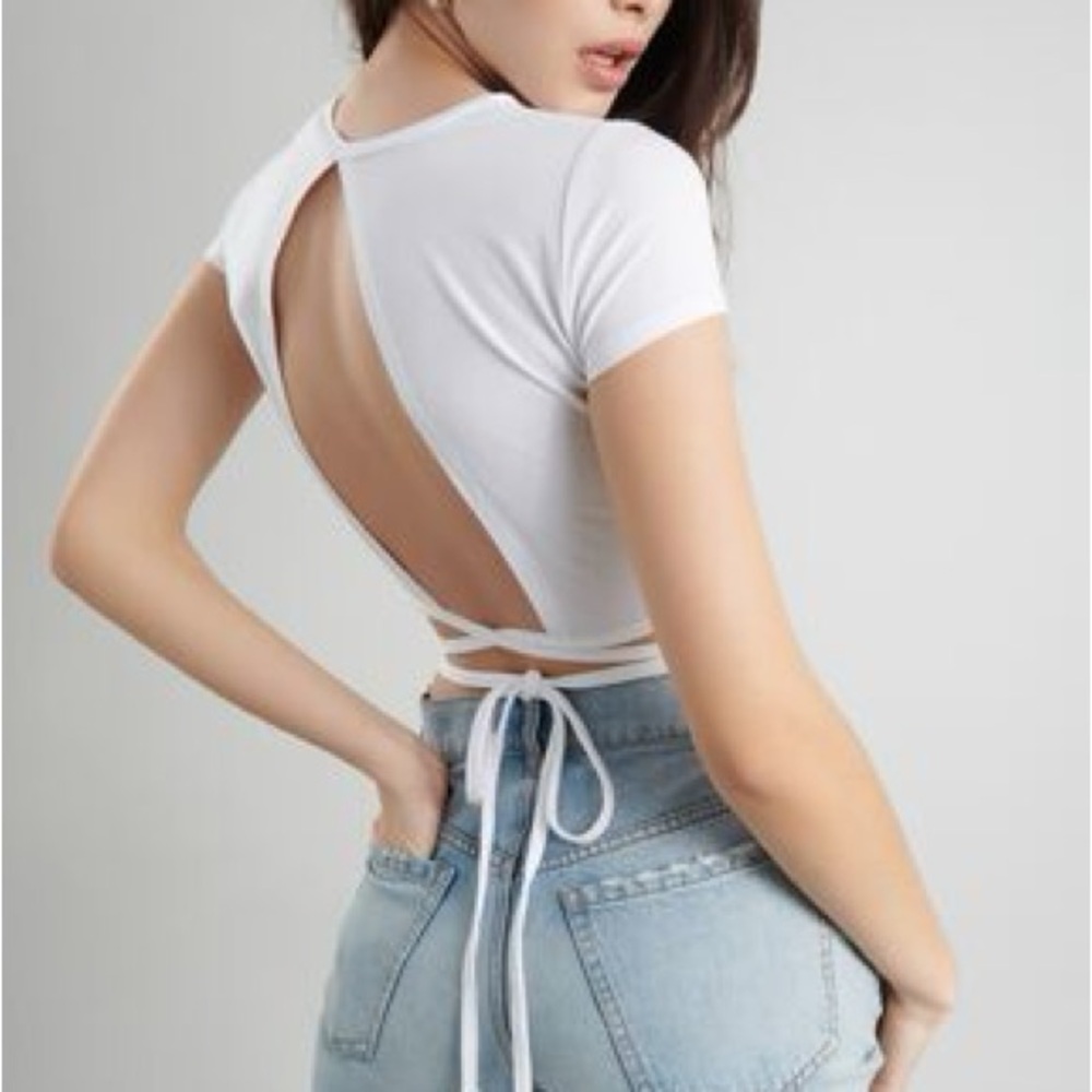 Garage White Backless Tie Front Bodysuit